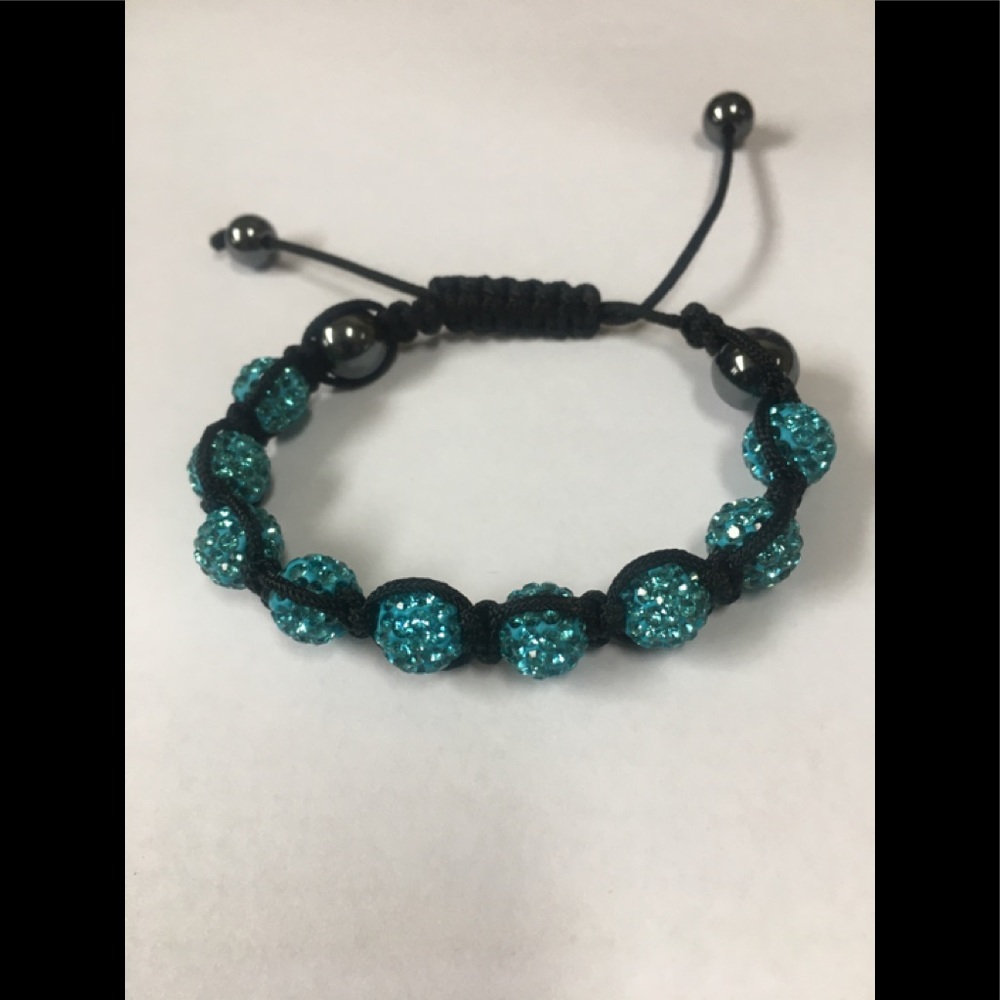 Shamballa Teal Crystal Bead Bracelet